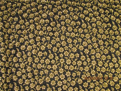 Silk Brocade fabric Black x metallic gold color with embroidery 44" wide BRO575[6]