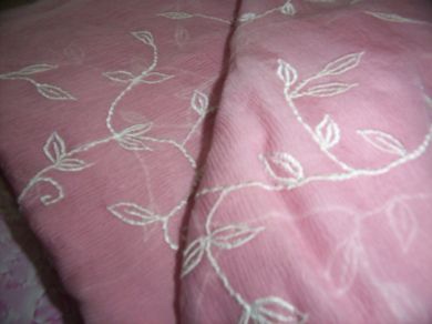 Silk chiffon fabric embroidered rose colour 44" wide [472]