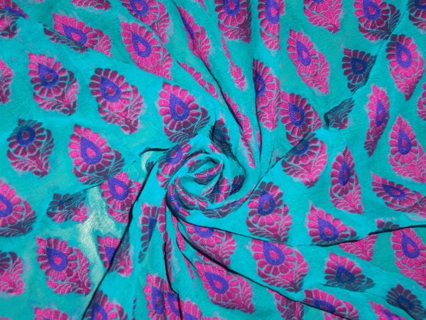 silk georgette jacquard fabric blue 44" wide [3798]