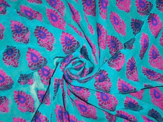 Silk Georgette Fabric with jacquard Blue & Pink color 44" wide [3866]