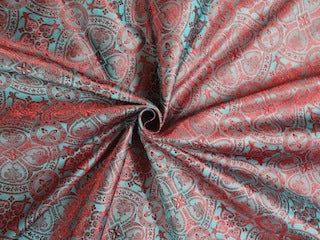 Pure SILK BROCADE vestment FABRIC Blue &amp; Red color