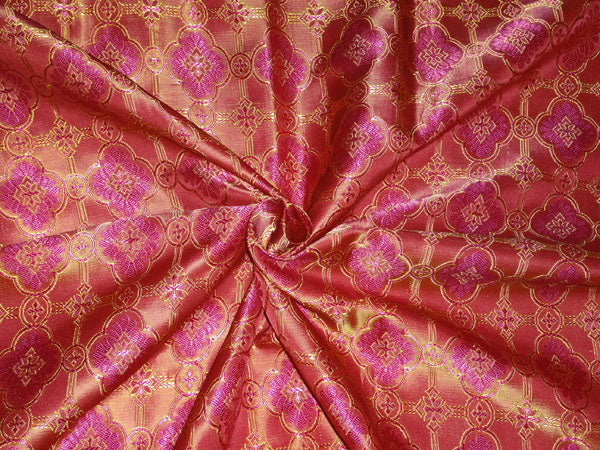 SILK BROCADE FABRIC RED,PINK AND YELLOW COLOR 44" wide VESTMENT BRO476[3]