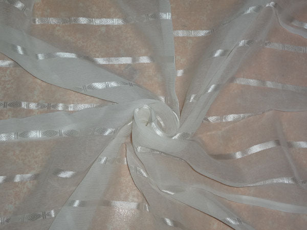 White~100% silk chiffon fabric 44" wide bright dobby stripe B2#54[4]