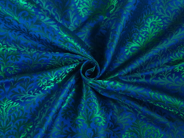 Pure Heavy Silk Brocade Fabric Metallic Green &amp; Blue color
