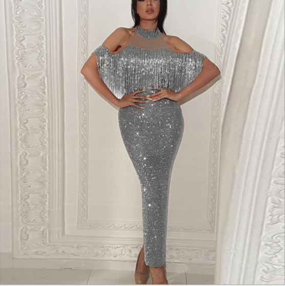 silver grey net with sequins 60" wide