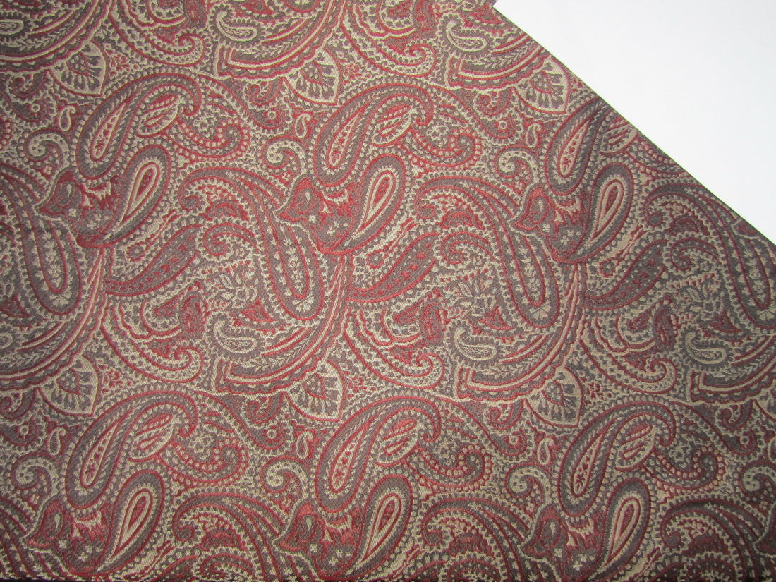 100% silk Brocade Jacquard Fabric paisleys Red wine x black 44" WIDE BRO692[1]