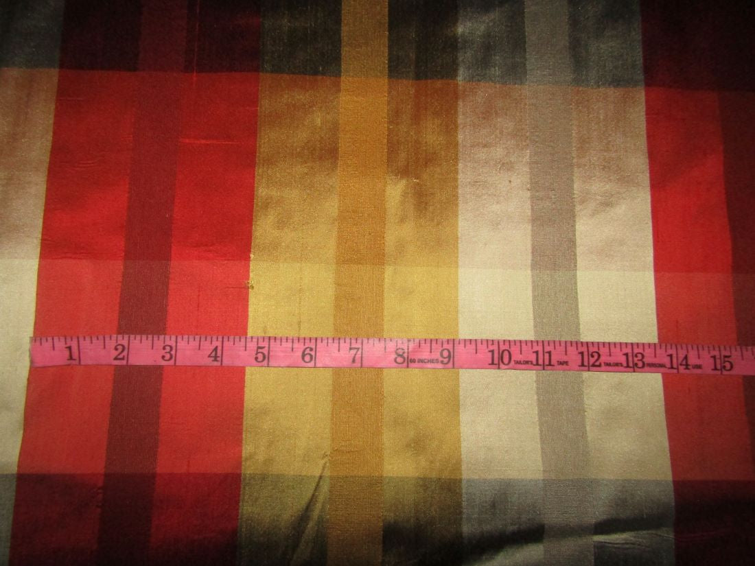 100% Pure Silk Dupioni multi color shades of reds, rusty reds, golds &more Fabric Plaids 54" wide DUPC111[1]