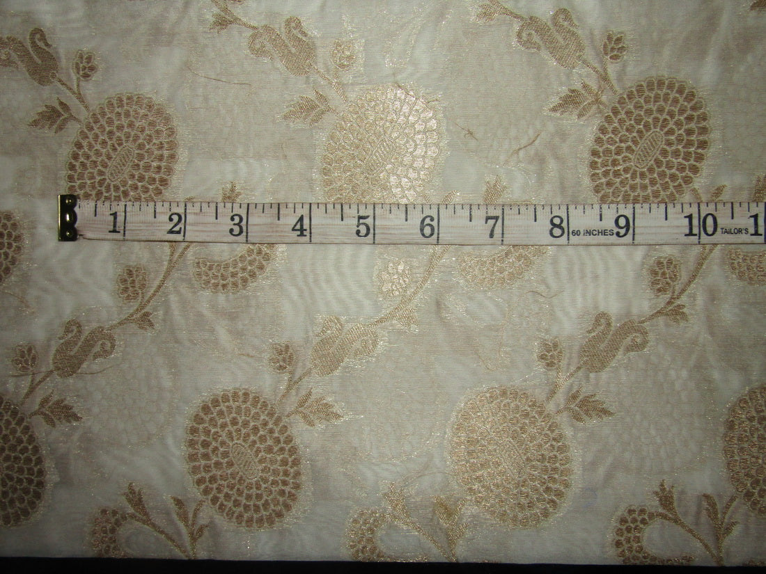 Silk Cotton Chanderi Fabric Natural ivory x metallic gold 44" wide [10264]