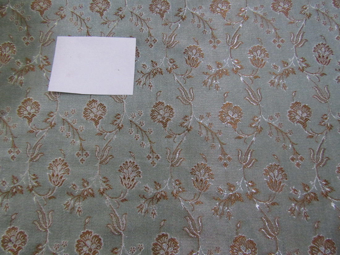 100% PURE Silk Brocade fabric Icy Blue &Golden Brown colour 44 wide available for bulk preorder BRO141[4 PURE]