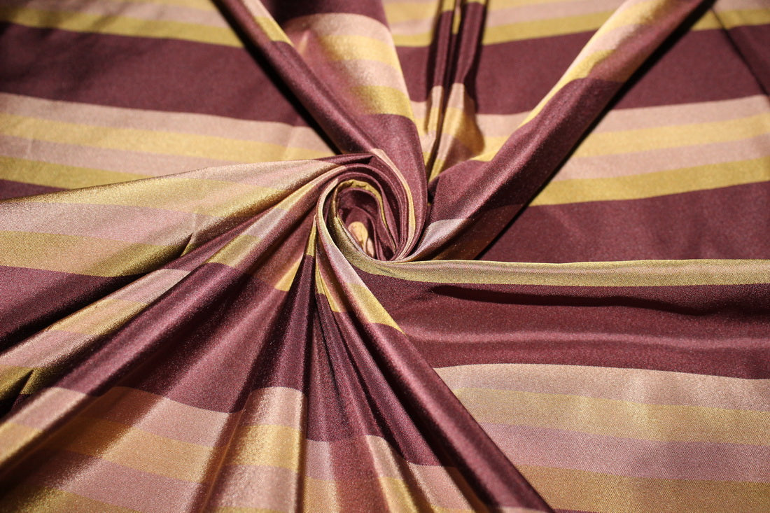 SILK TAFFETA stripe PLUM AND GOLD fabric 54" TAFS163[1]