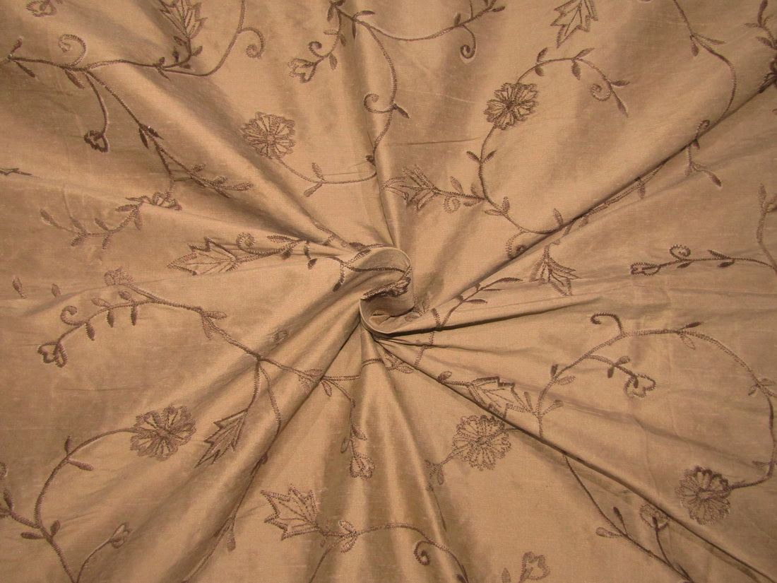 Rich brown color silk embroidered dupioni 54" wide by the yard DUPE17[1]