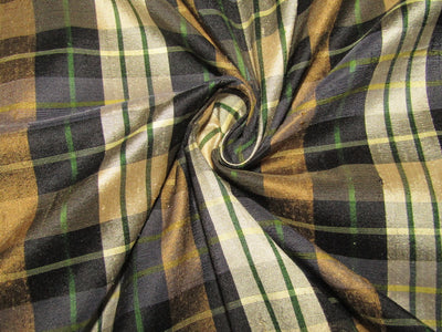 100% silk dupion brown black and beige Plaids fabric 54" wide DUPNEWC17[4]