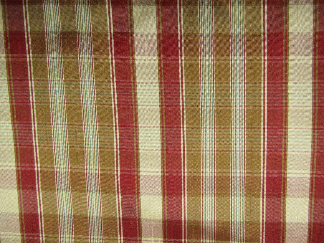 100% silk dupion cream brown maroon Plaids fabric 54" wide DUPNEWC18[4]
