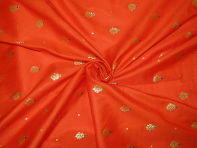 100% Silk Brocade fabric orange x metallic gold 44&quot; wide
