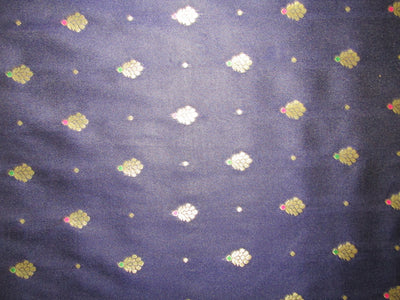 100% Silk Brocade Fabric Navy Blue x Metallic Gold color 44" wide BRO772A[3]
