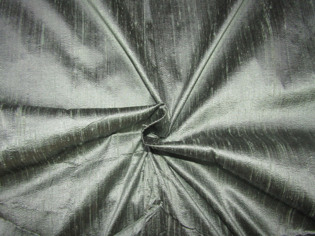 100% Pure Silk Dupioni Fabric Green with Grey x Back 54" wide with slubs by the yard MM98[3]