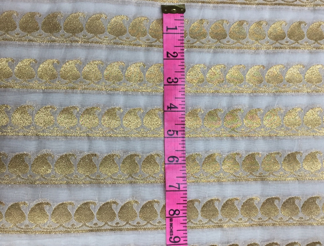 Silk Cotton Chanderi Fabric Natural ivory x metallic gold 44'' wide [9364]