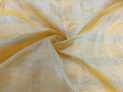 Chanderi Yellow Tissue fabric with metallic gold Plaids - 44'' wide sold by the yard.