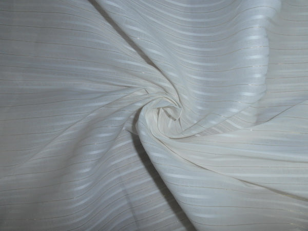 superfine white cotton dobby/ jacquard fabric 58" wide - gold mettalic stripe [5235]