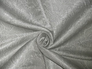 Pure Heavy Silk Brocade Fabric Ivory &amp; Metallic Silver color