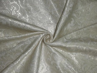 Pure Heavy Silk Brocade Fabric Metallic &amp; Ivory Cream
