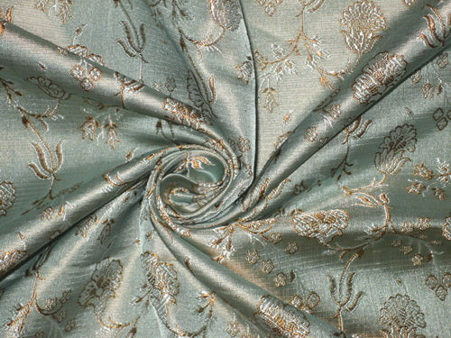 100% PURE Silk Brocade fabric Icy Blue &Golden Brown colour 44 wide available for bulk preorder BRO141[4 PURE]