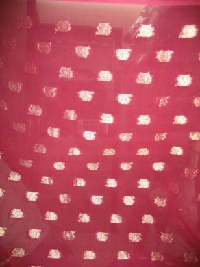 Polyester georgette fabric with metalic silver &amp; gold jacquard~dark Pink colour[1092]