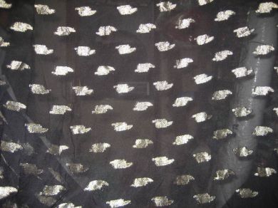 Polyester georgette fabric with metalic silver &amp; gold jacquard~Jet Black colour[1091]