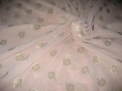 closeout-Polyester georgette with metalic silver &amp; gold jacquard~beige colour[1076]