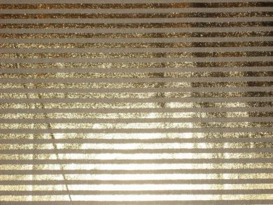 Superb Quality Linen Club Beige with gold color foil print horizontal stripe Fabric 58" wide [1350]