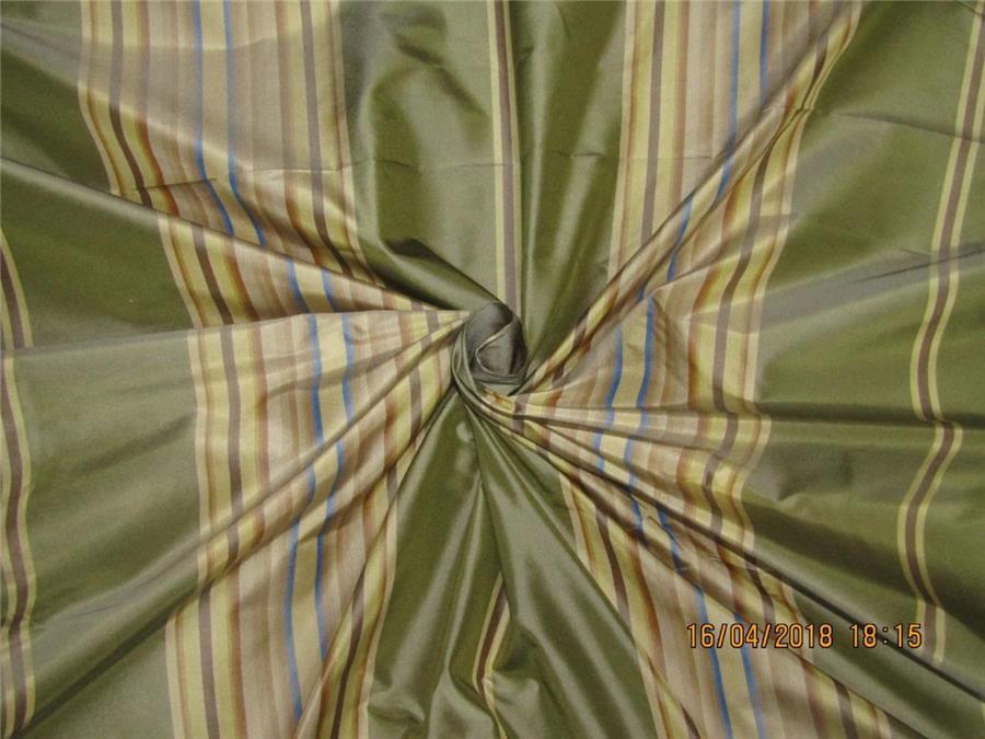 Silk taffeta fabric green,gold,blue with stripes 54" wide TAFS149[1]