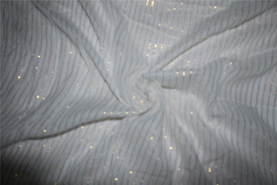 White cotton fabric with Gold color stripe lurex weave 44" wide [8982]