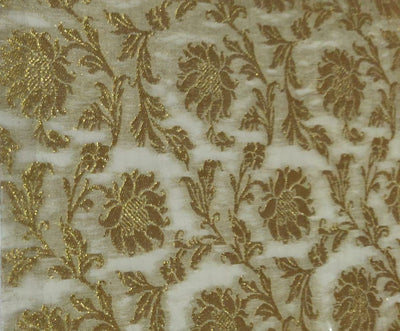 Silk Cotton Chanderi Fabric Natural ivory x metallic gold 44" wide [9365]