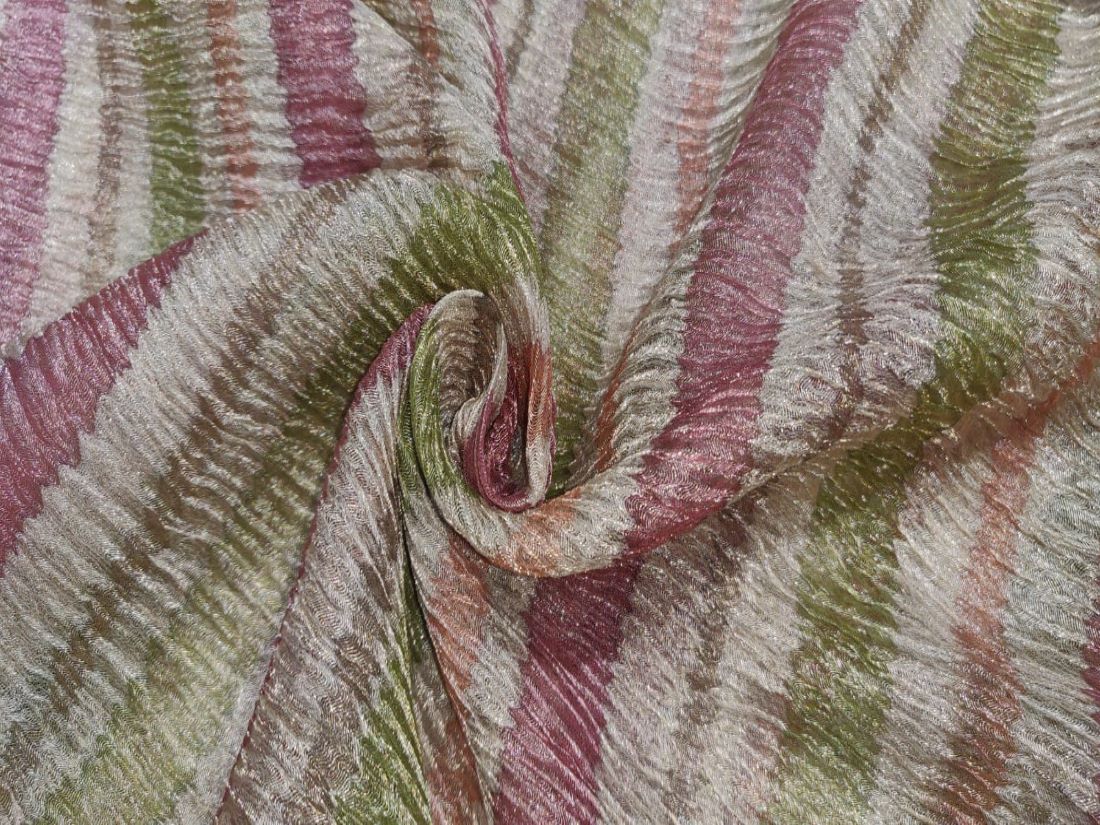 GOLD Multi colour vertical stripes silk crushed tissue 36" wide