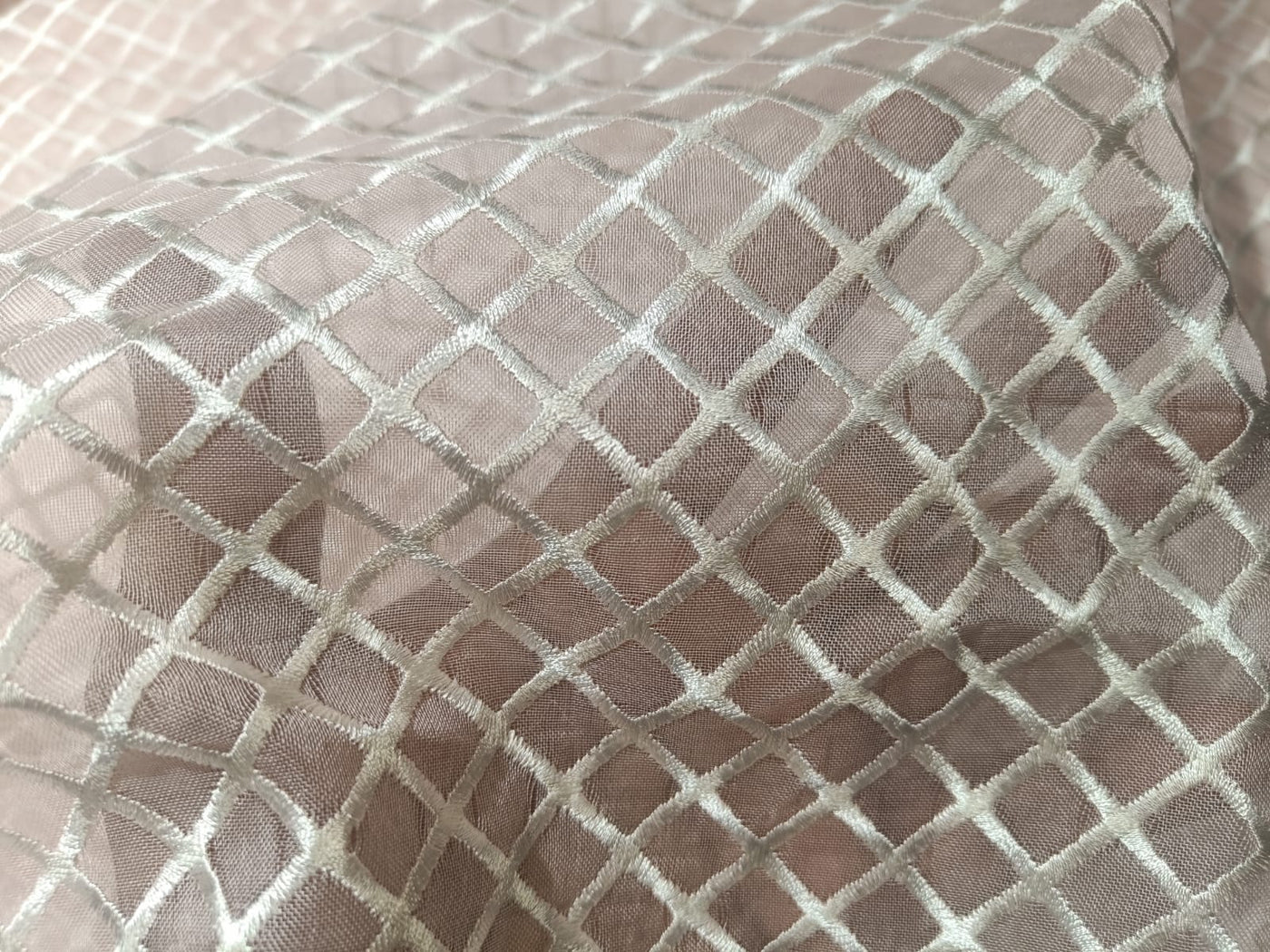 100 % Silk Organza Embroidery Plaid Semi Sheer Fabric 44" wide available in three colors [12306/12482/83]