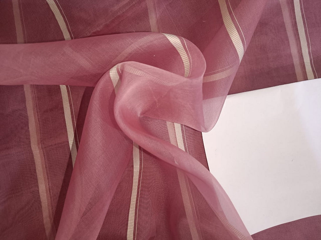 100% silk organza mauve color jacquard stripes fabric 54"[12134]