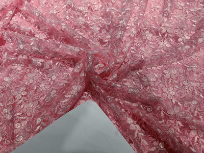 Heavily embroidered net fabric PINK 44''wide