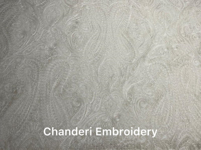 Chanderi Pure Silk fabric ivory with self embroidery 44'' wide by the yard