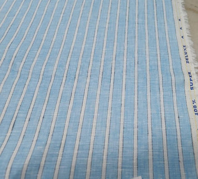 100% Linen Ivory and Blue stripe 60's Lea Fabric 58" [10799]