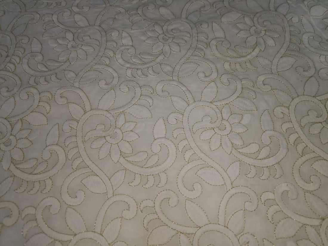 100 % Cotton Embroidered Fabric With Metallic Gold Zari 44" wide. [12440]