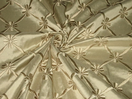 SILK DUPIONI Fabric Dark Fawn color with Embroidery 54" wide DUP#E37