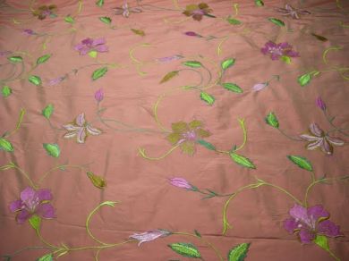 silk dupioni pink orange embroidered 44" wide DUP#E16