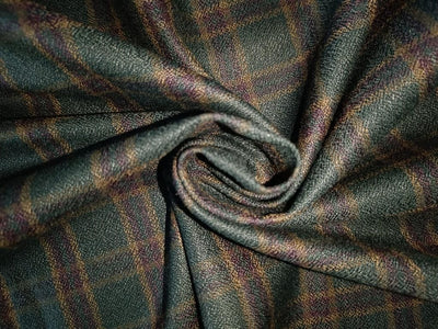 Tweed Suiting Heavy weight premium Fabric dark green, aubergine and yellow Plaids 58" wide [12865]