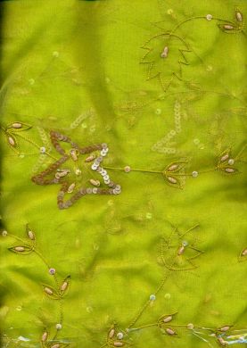 light lime green silk organza embroidered 44&quot; wide