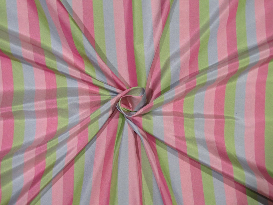 100% Silk Taffeta Fabric pink green and blue Stripes TAFS162[2] 54&quot; wide