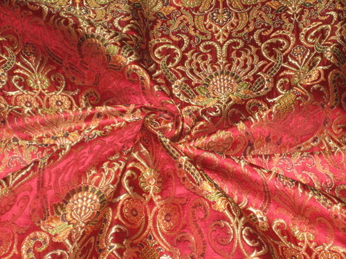 Heavy Pure Silk Brocade Fabric Multi Color &amp; Metallic Gold
