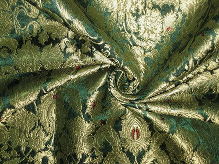 Pure Heavy Silk Brocade Fabric Green, Red & Gold 36" wide BRO96[3]