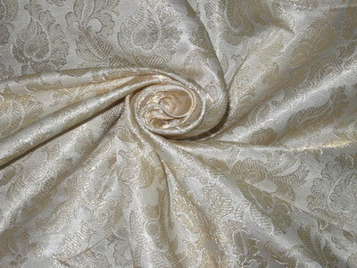 Heavy Pure Silk Brocade Fabric Ivory &amp; Gold color 44&quot;