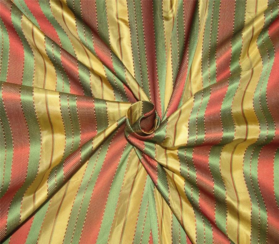 Silk Taffeta Fabric herring bone yellow,green & maroon color stripe 54" wide TAFS152[4]