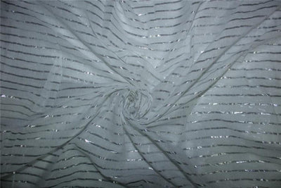White cotton fabric with Silver color stripe lurex weave 44" wide [8983]